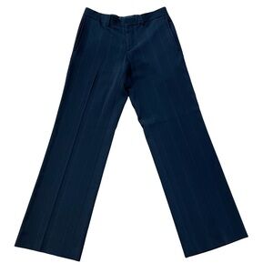 Zara Pinstripe Lined Pockets Zip Front Straight Leg Trousers Pants Office Work